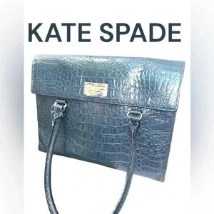 Elegant KATE SPADE Blue Crocodile-Embossed Leather Handbag